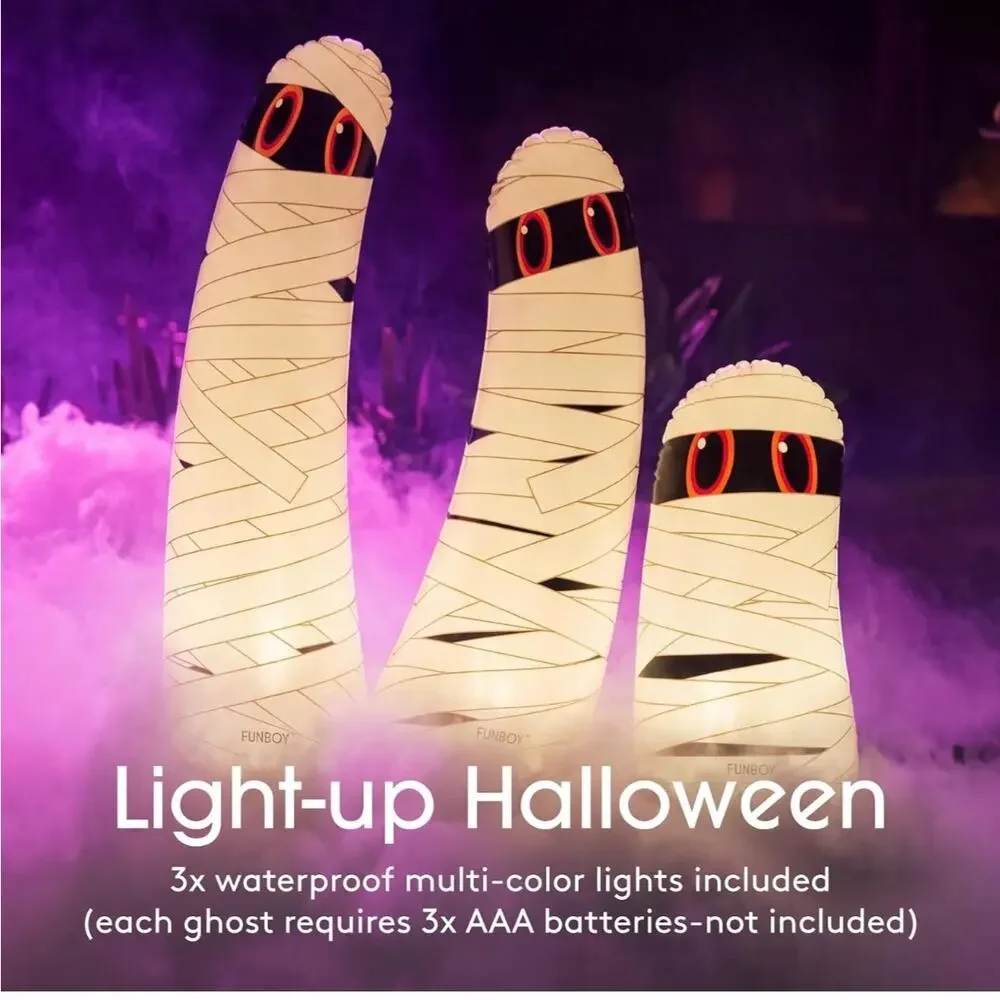 FUNBOY Light-Up Inflatable Halloween Mummy Ghosts, 3-Piece Cordless Set